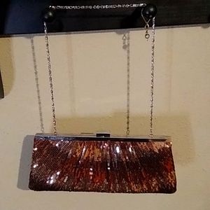 Vintage clutch purse with gold sequins. By Jessica McClintock